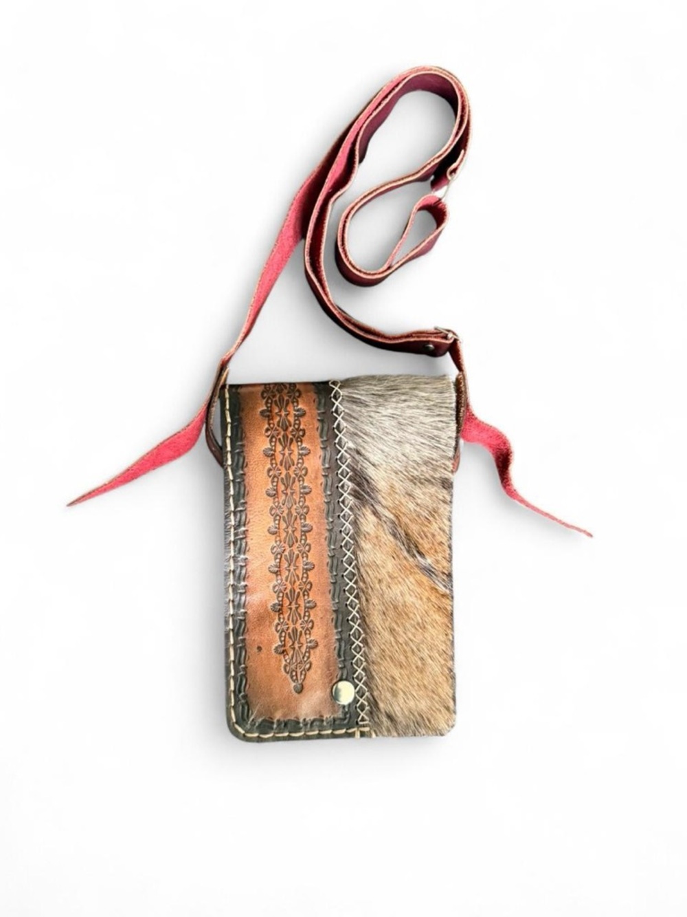 Handcrafted Leather and Fur Hide Crossbody Bag in Brown and Tan
